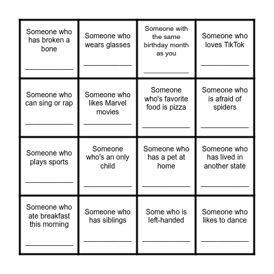 Get to Know You Bingo Card