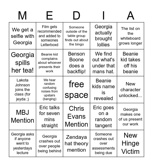MEDIA 1 BINGO Card