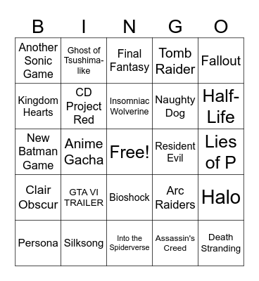 Summer Games Fest 2025 Bingo Card