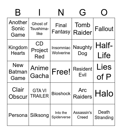 Summer Games Fest 2025 Bingo Card