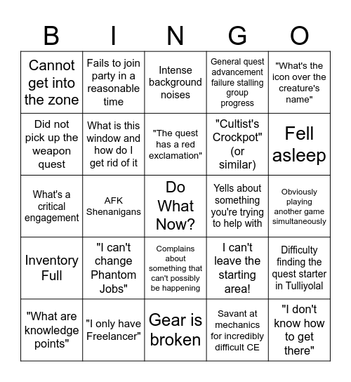 Occult Crescent Bingo Card