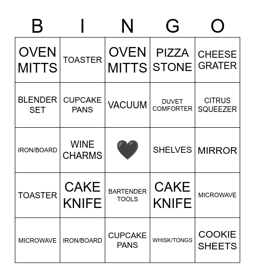 WEDDING SHOWER BINGO Card