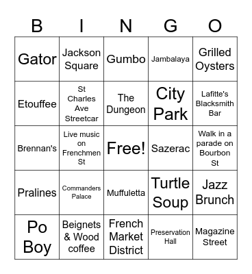 New Orleans Bingo Card