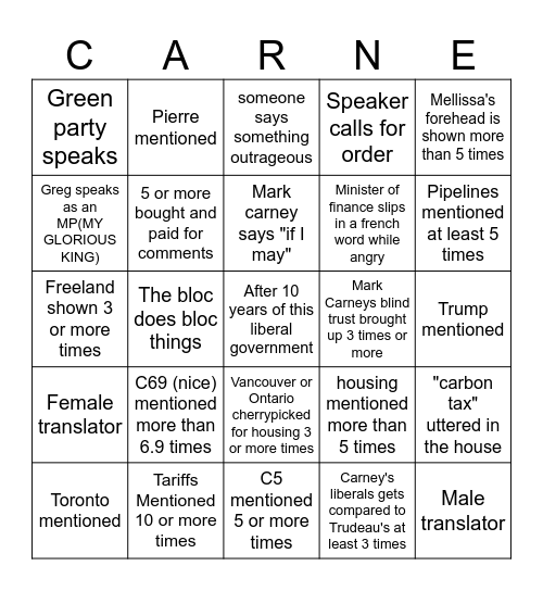 HOC watchparty bingo Card