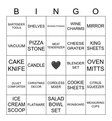 WEDDING SHOWER BINGO Card