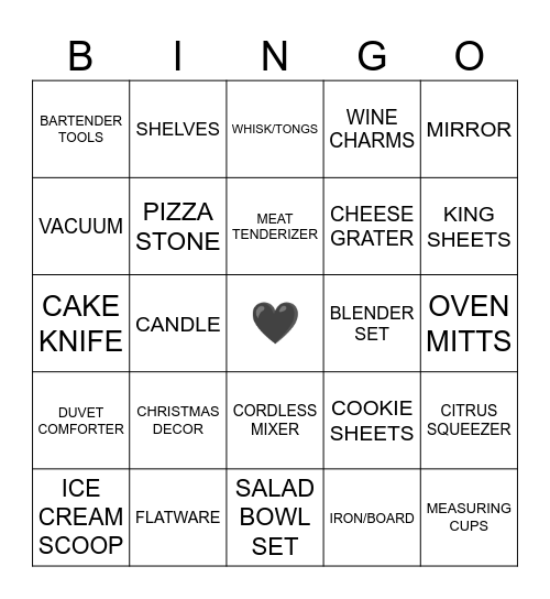 WEDDING SHOWER BINGO Card