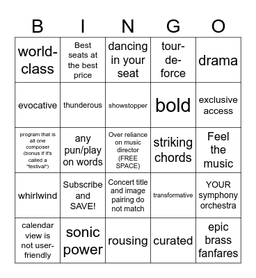 Classical Music Cliche Bingo Card