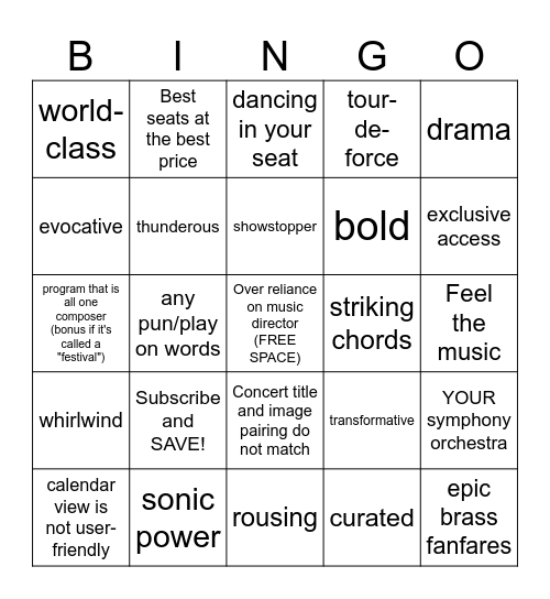 Classical Music Cliche Bingo Card