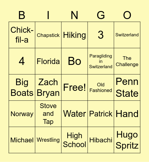 Bridal Bingo Card