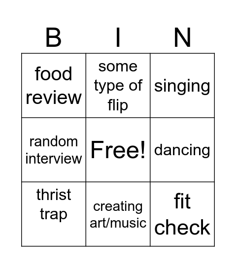 tik tok scroll Bingo Card