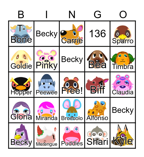 Animal Crossing Bingo Card