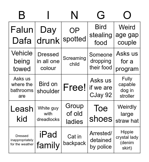 Lilac Fest Bingo Card