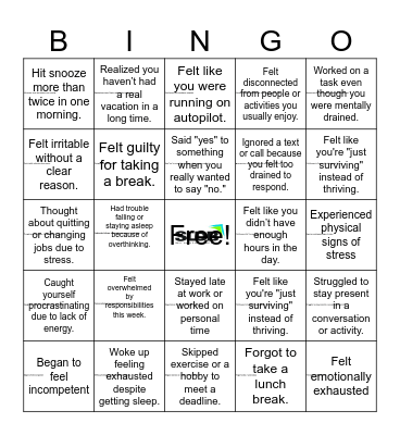 Mental Health Awareness Bingo Card