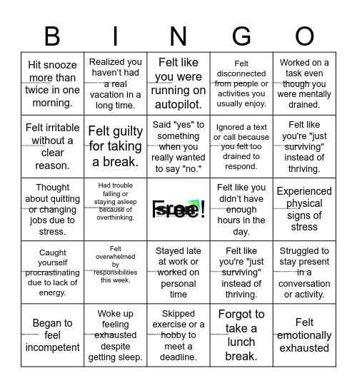 Mental Health Awareness Bingo Card
