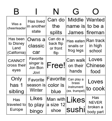 Human Bingo Card
