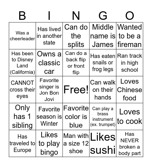 Human Bingo Card