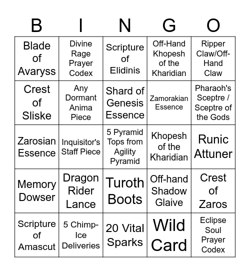 Desert Bingo Card