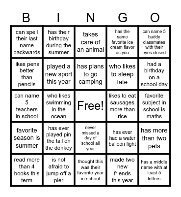 End of Year Bingo Card