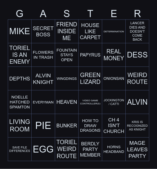 DELTARUNE CHAPTERS 3-4 Bingo Card