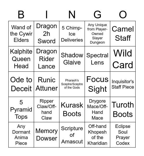 Desert Bingo Card
