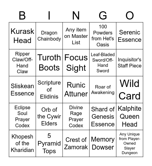 Desert Bingo Card
