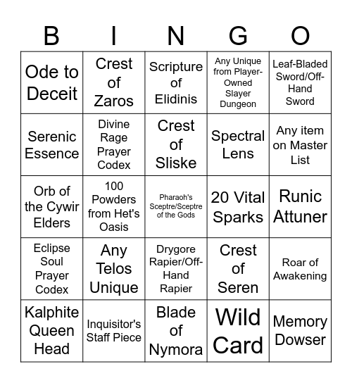 Desert Bingo Card