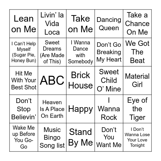Music Bingo Card