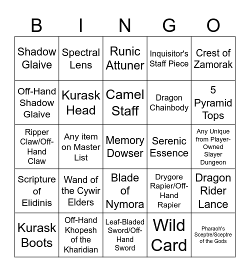 Desert Bingo Card