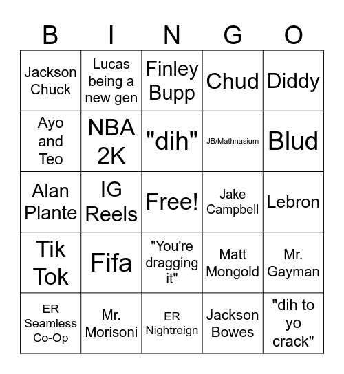 Aryan Reference Bingo Card