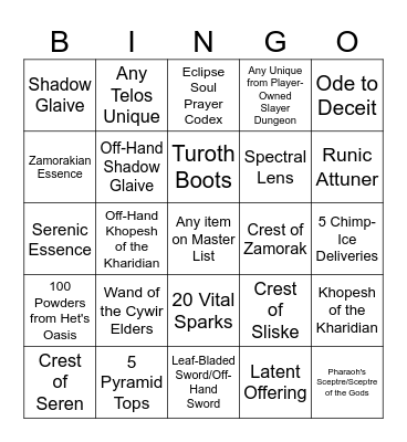 Desert Bingo Card