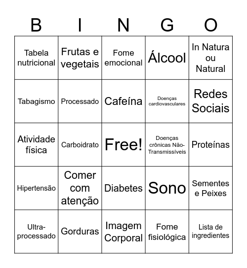 Bingo da Nutri Bingo Card