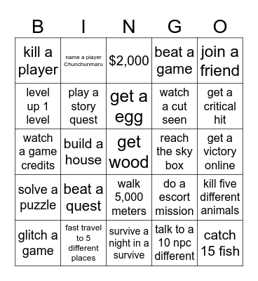 any game Bingo Card