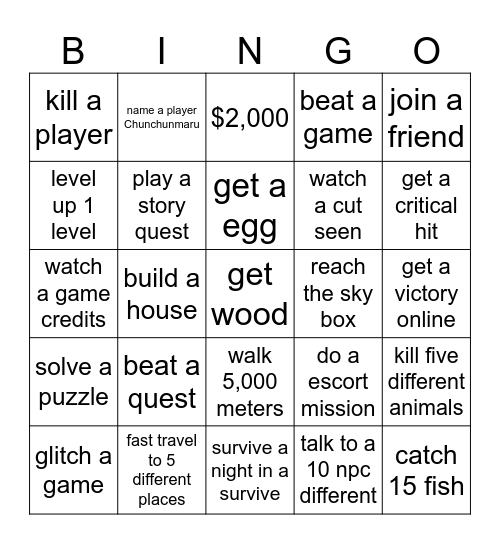 any game Bingo Card