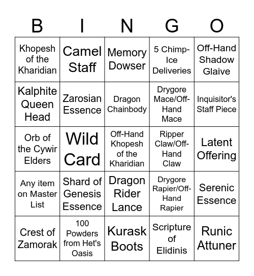 Desert Bingo Card