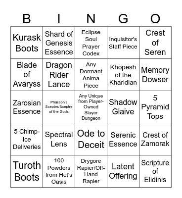 Desert Bingo Card