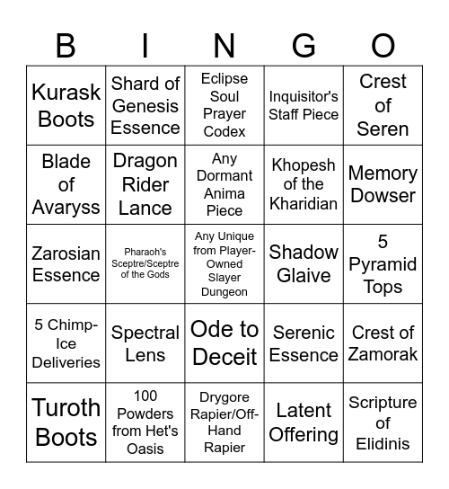 Desert Bingo Card