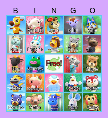 Animal Crossing Bingo Card