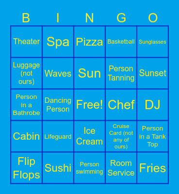 Cruise Bingo Card