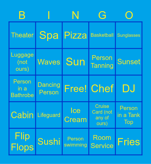 Cruise Bingo Card