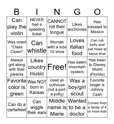 Human Bingo Card