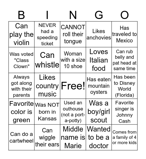 Human Bingo Card