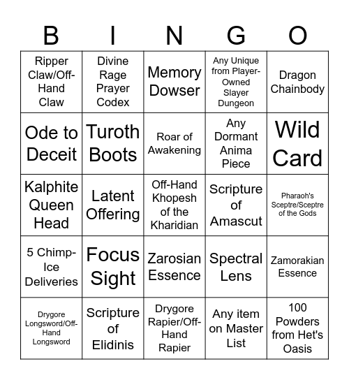Desert Bingo Card