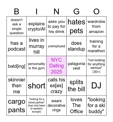 Dating in NYC Bingo Card