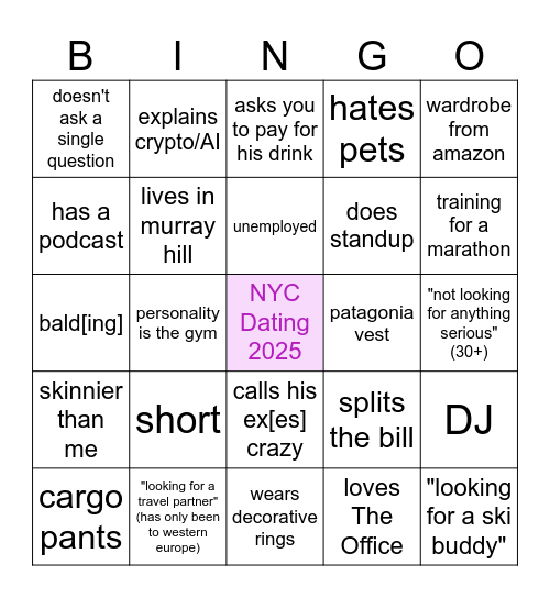 Dating in NYC Bingo Card