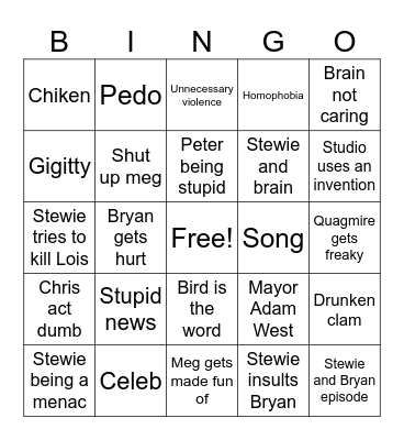 Family guy bingo Card