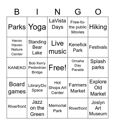 Free things to do in the city Bingo Card