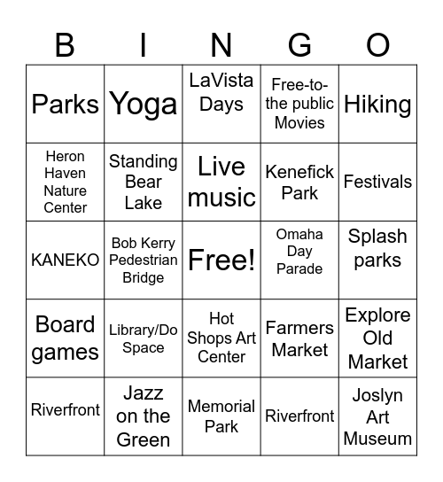 Free things to do in the city Bingo Card