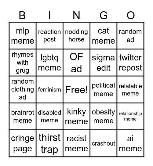 Instagram reels bingo Card