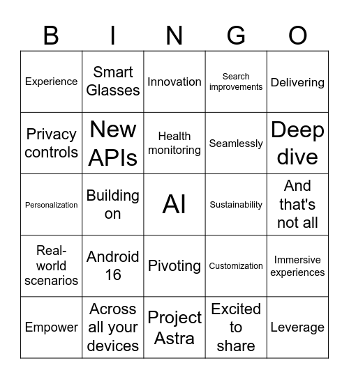 Google I/O 2025 Bingo Card