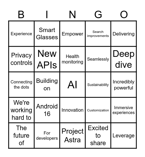 Google IO 2025 Bingo Card